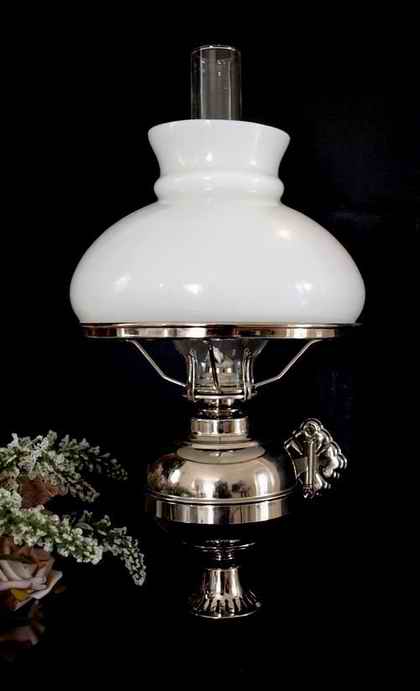 Library Wall Lamp Kerosene Oil Lamp Nickel Milk Glass Shade Christmas