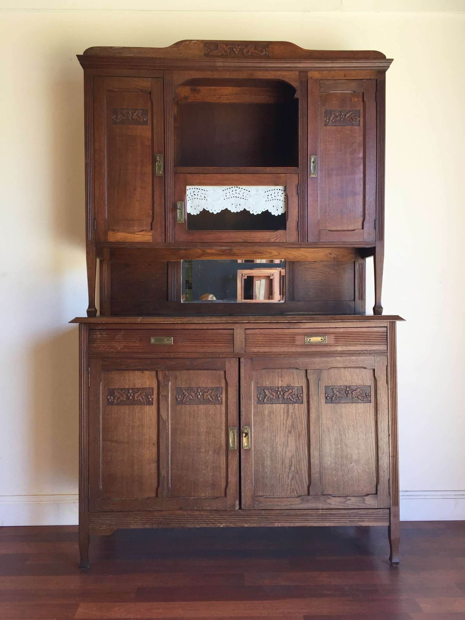 Antique French Oak Dresser Buffet Sideboard Carved Grapes and Leaves