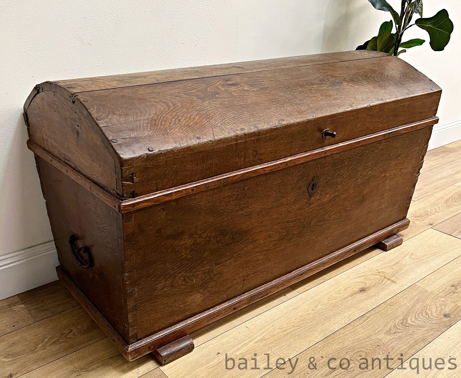 Large Antique Solid Oak Dome Top Trunk or Chest Rare c1790 - B050   for sale