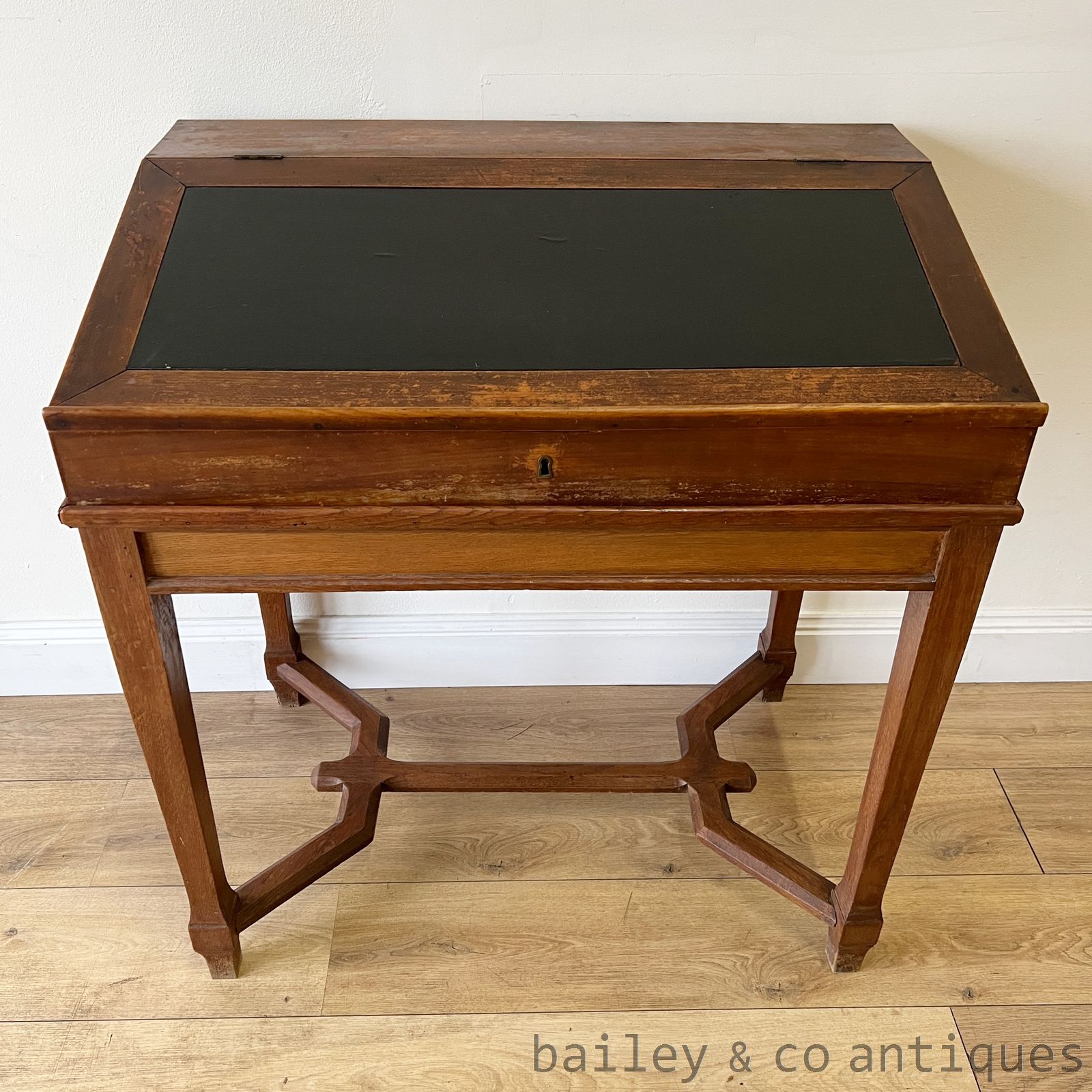 Antique French Oak Slope Top Desk Stretcher Base - B057   detail 06