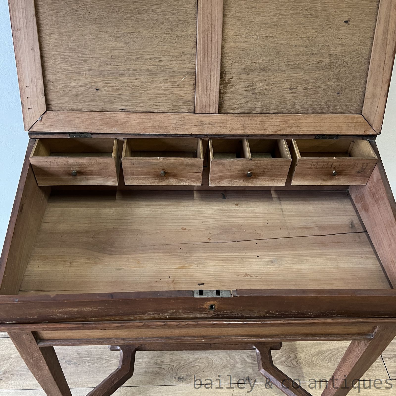 Antique French Oak Slope Top Desk Stretcher Base - B057   detail 08