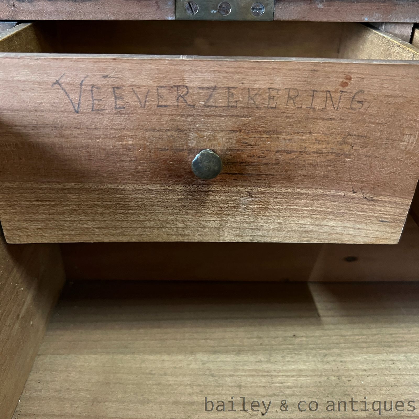 Antique French Oak Slope Top Desk Stretcher Base - B057   detail 09