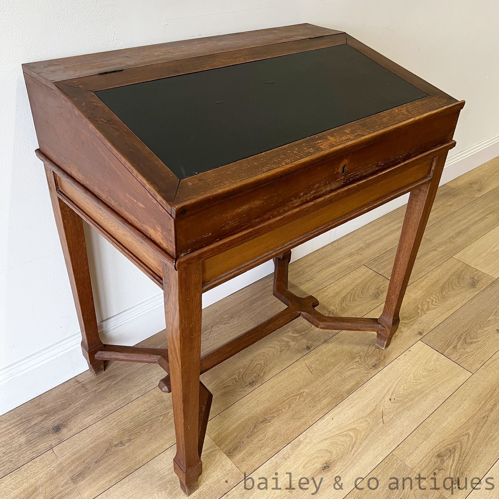 Antique French Oak Slope Top Desk Stretcher Base - B057   detail 14