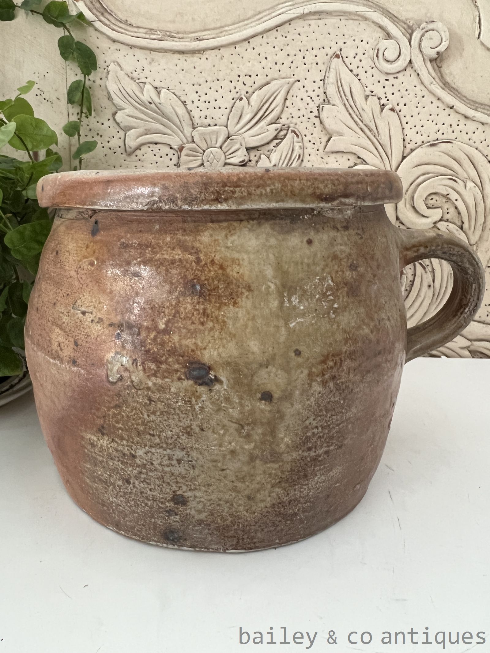 Antique French Rare Earthenware Stoneware Confit Pot - B07719   for sale