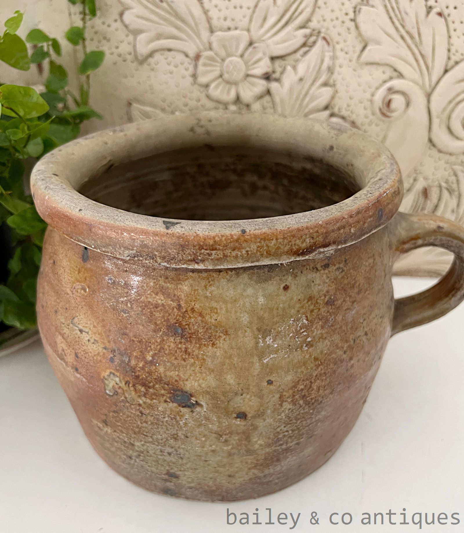 Antique French Rare Earthenware Stoneware Confit Pot - B07719   detail 02