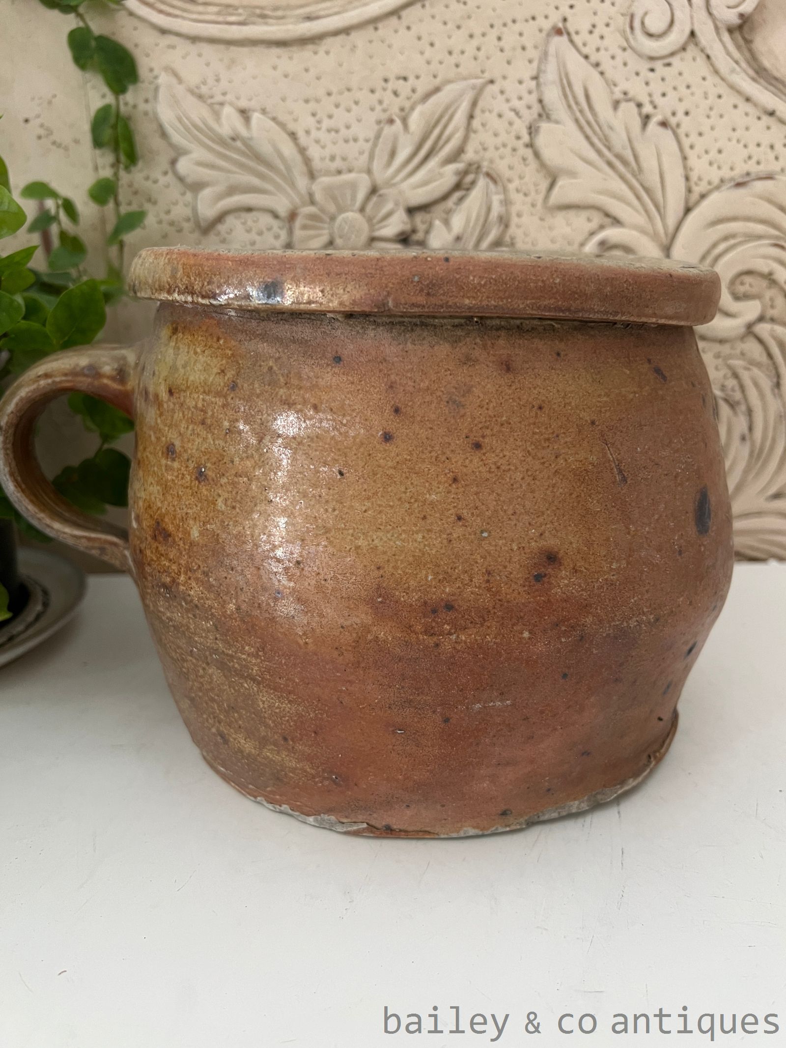 Antique French Rare Earthenware Stoneware Confit Pot - B07719   detail 04