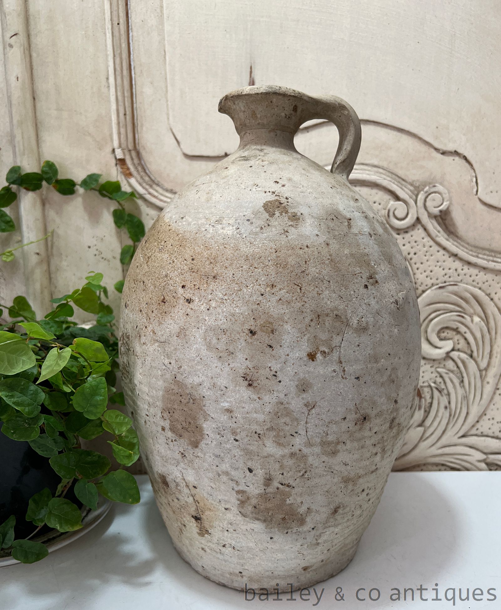 Antique French Rare Earthenware Stoneware Oil Wine Bottle Jar Pitcher - B07724   detail 02