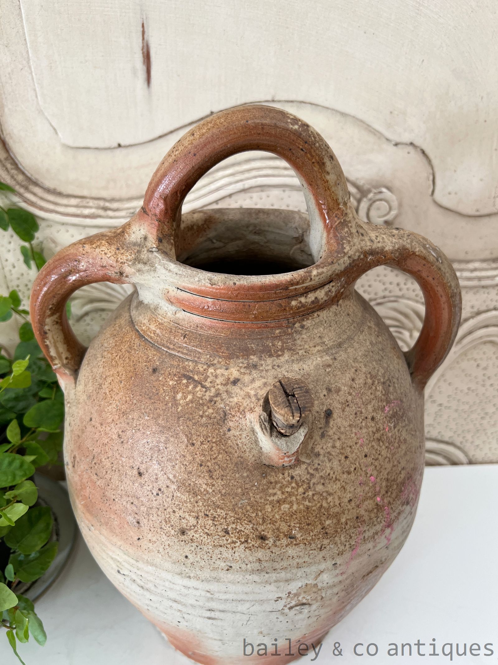 Antique French Rare Large Earthenware Stoneware Oil Wine Jug - B0775   detail 03