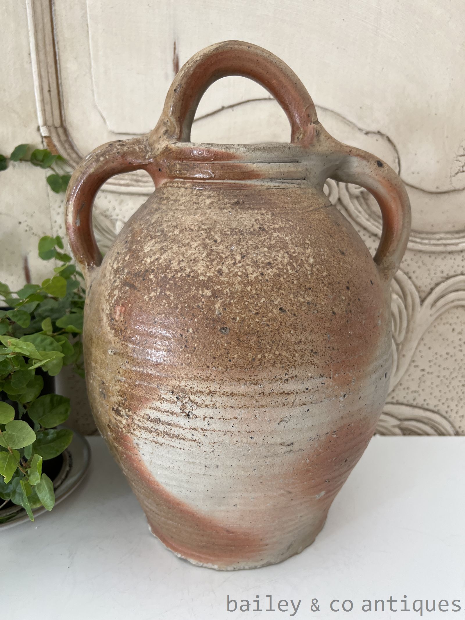 Antique French Rare Large Earthenware Stoneware Oil Wine Jug - B0775   detail 06