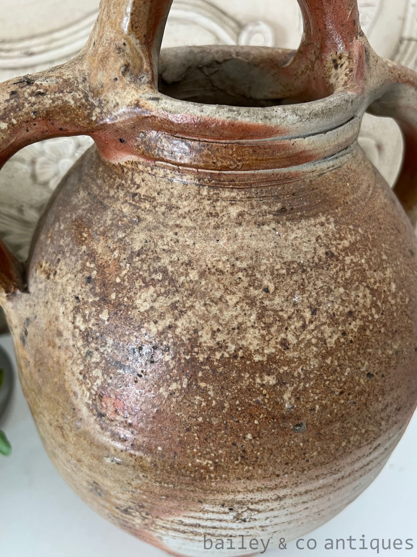 Antique French Rare Large Earthenware Stoneware Oil Wine Jug - B0775   detail 09