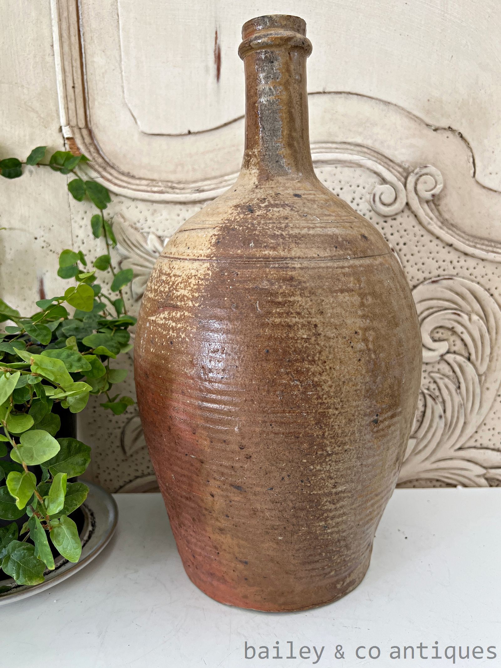 Antique French Rare Earthenware Stoneware Large Wine Oil Bottle - B0777   for sale