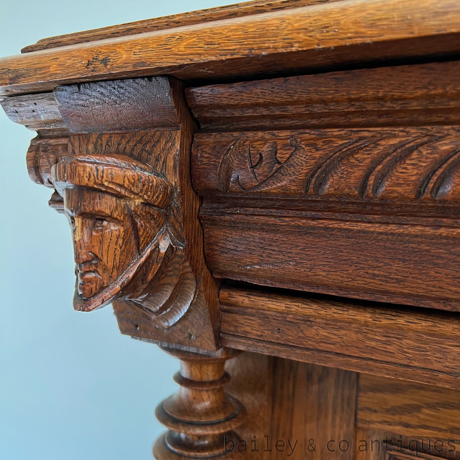 Antique French Buffet Sideboard Console Oak Renaissance Style - B123   detail 06