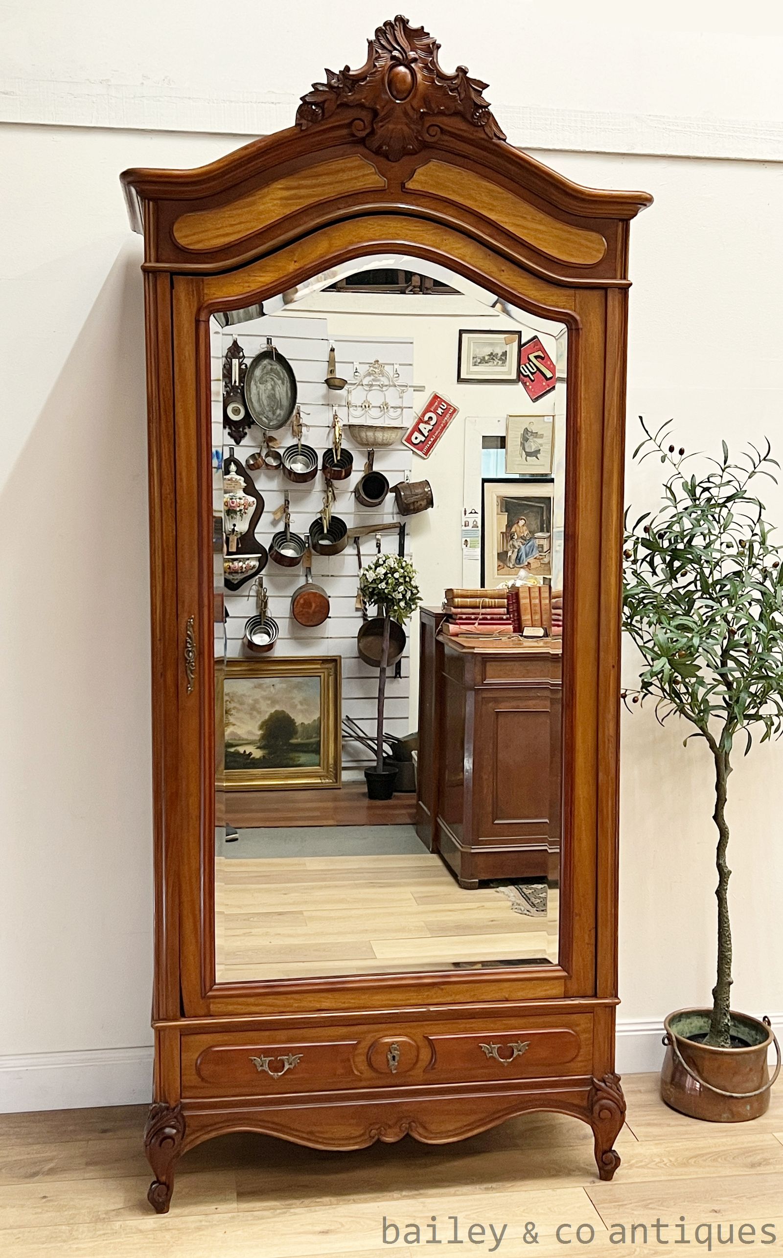 Antique French Armoire Mirrored Mahogany Louis Style  - B159   for sale