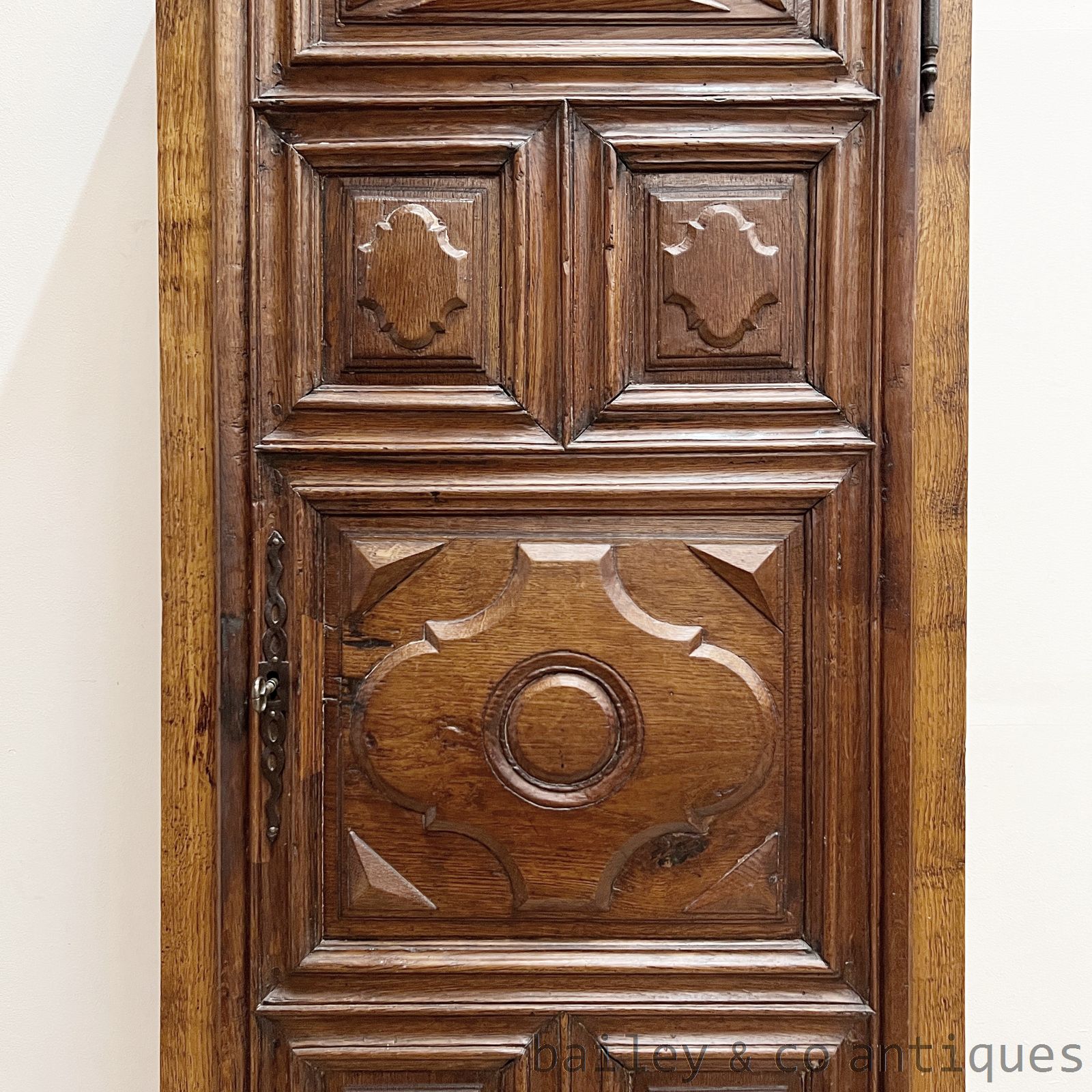 Antique French Oak Bonnetiere Armoire Carved Cabinet - B282   detail 05