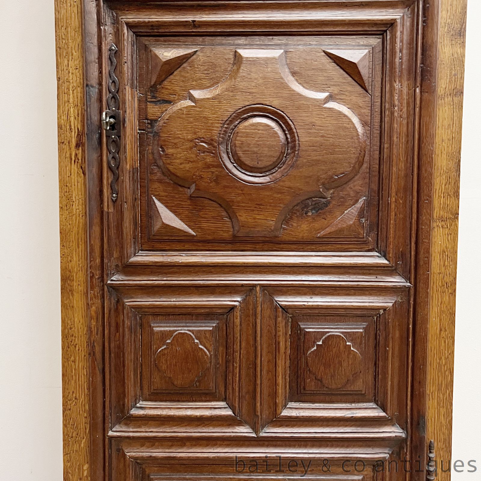 Antique French Oak Bonnetiere Armoire Carved Cabinet - B282   detail 06