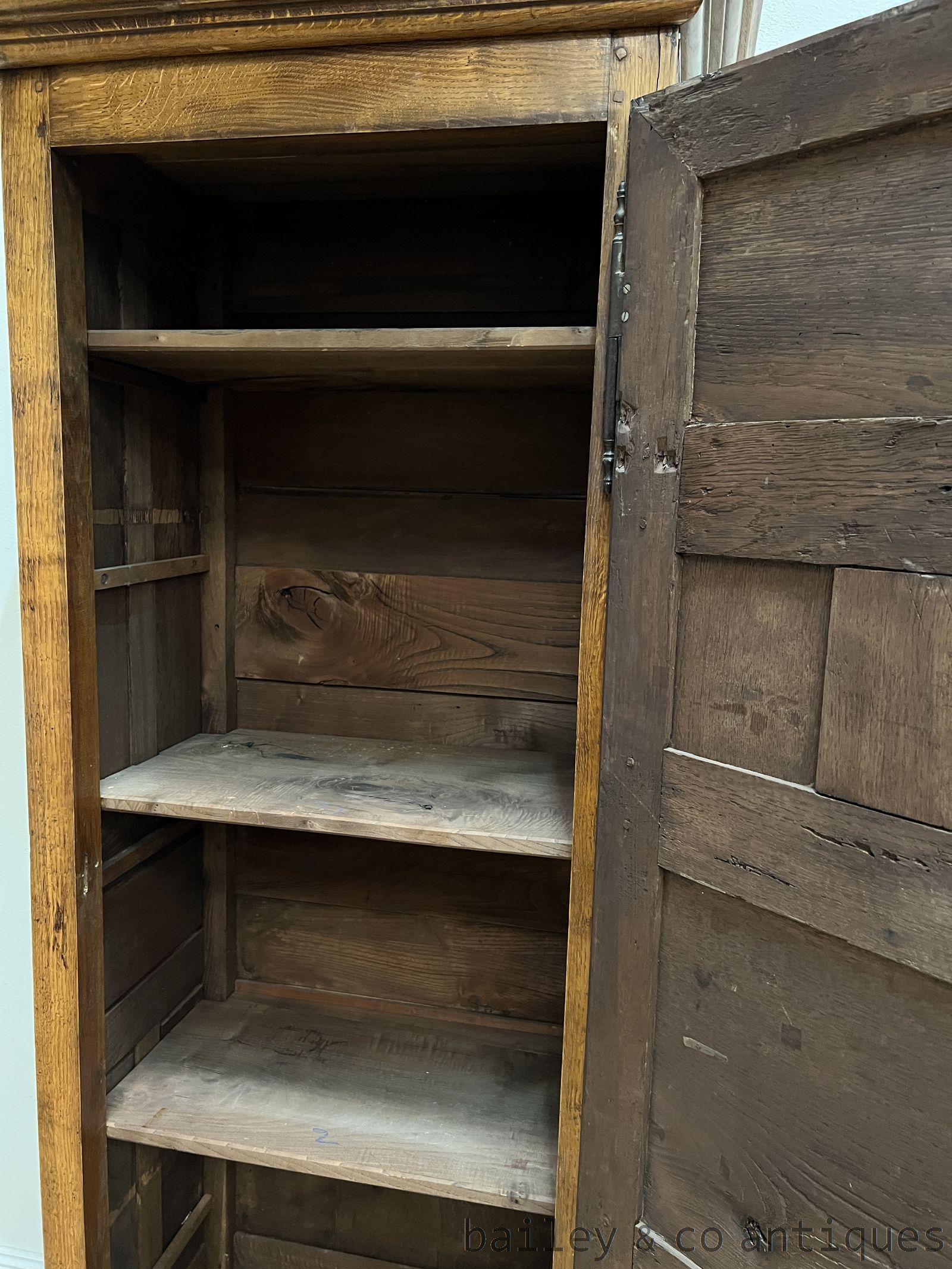 Antique French Oak Bonnetiere Armoire Carved Cabinet - B282   detail 19