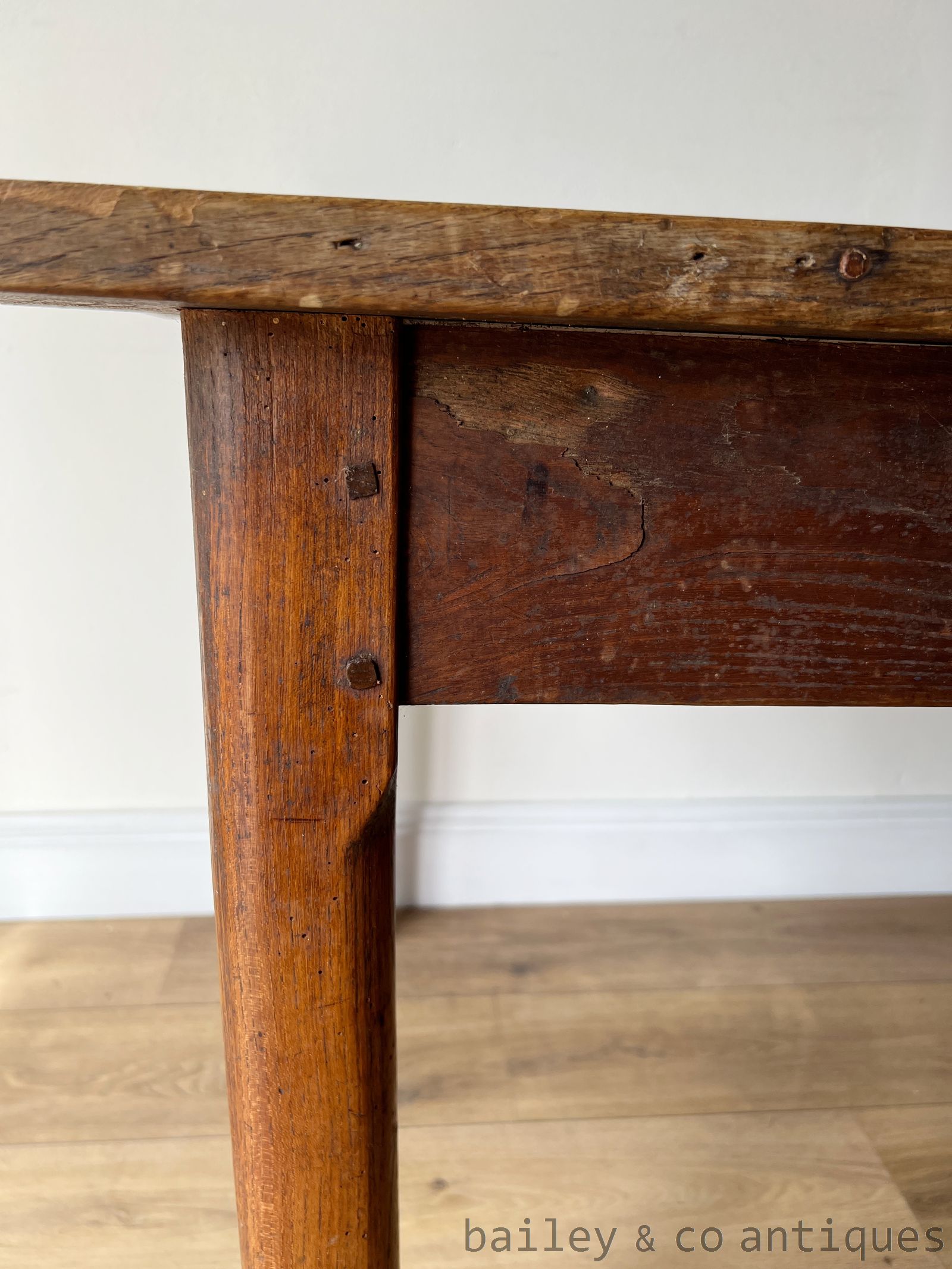 Antique French Farmhouse Dining Table Rustic Chestnut c1880 - FR109a   detail 06