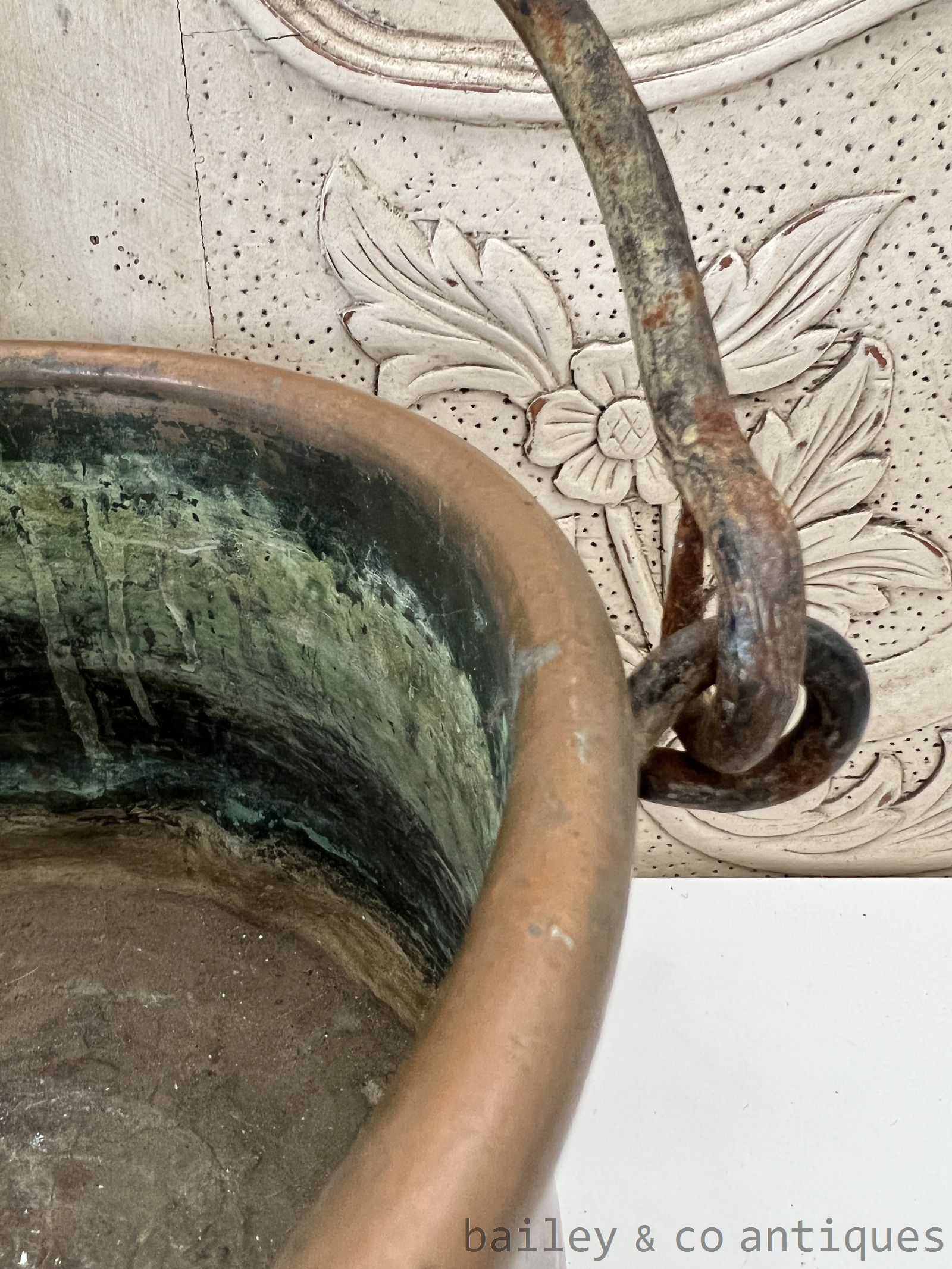 Antique French Copper Cauldron Confiture Pail Pot - FR534   detail 02