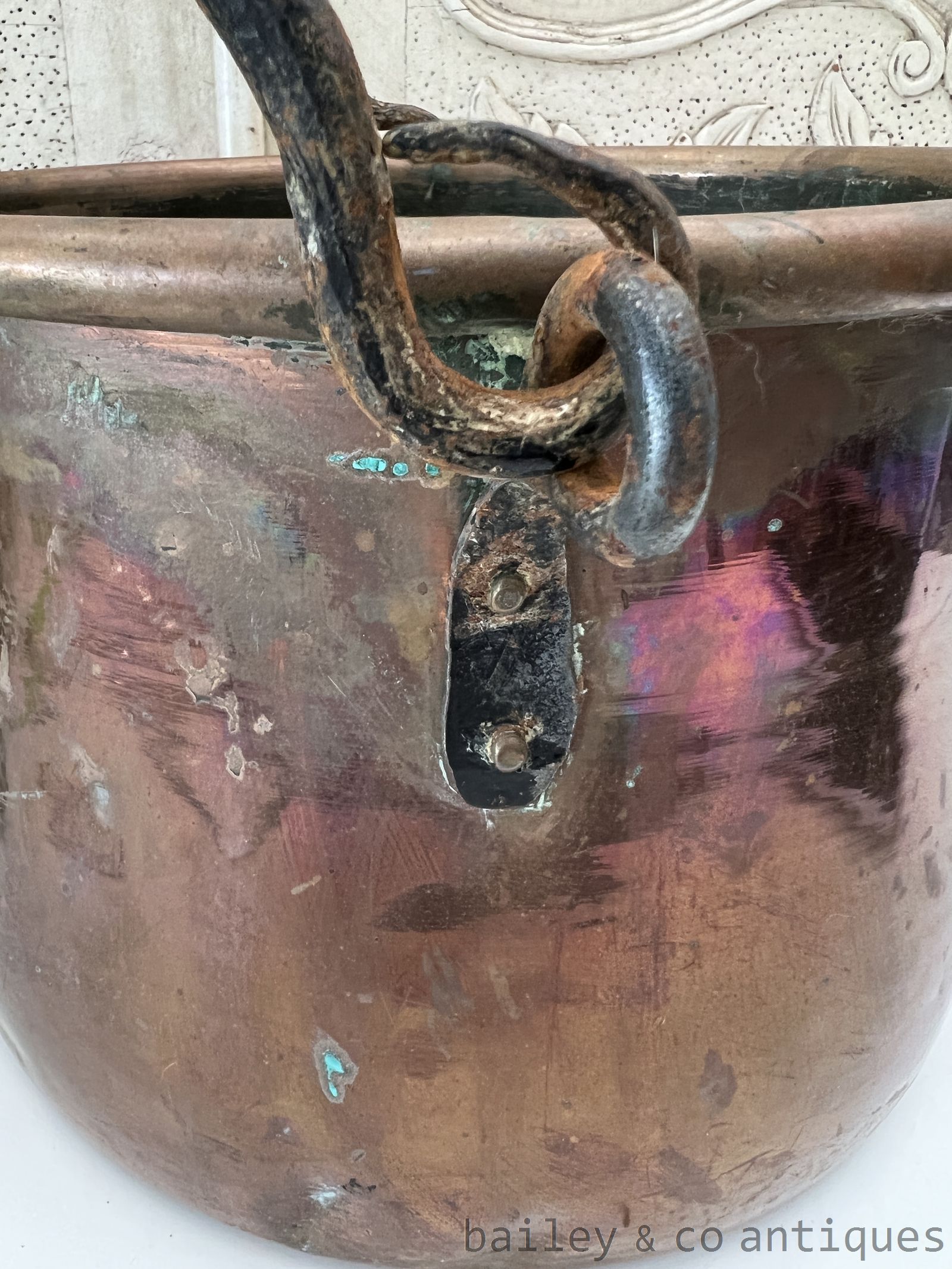 Antique French Copper Cauldron Confiture Pail Pot - FR534   detail 04