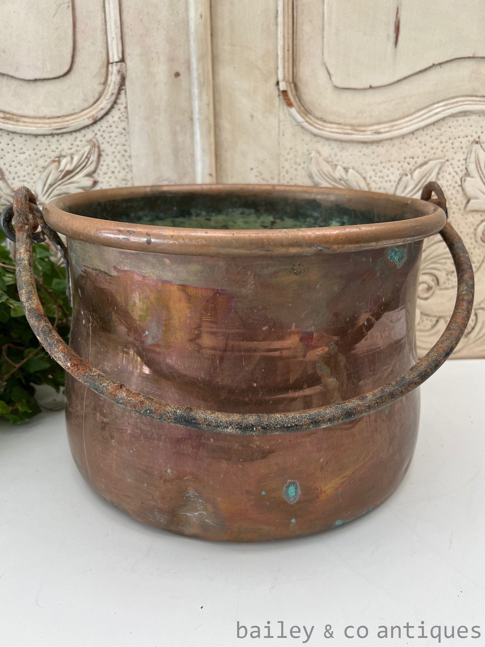 Antique French Copper Cauldron Confiture Pail Pot - FR534   detail 05