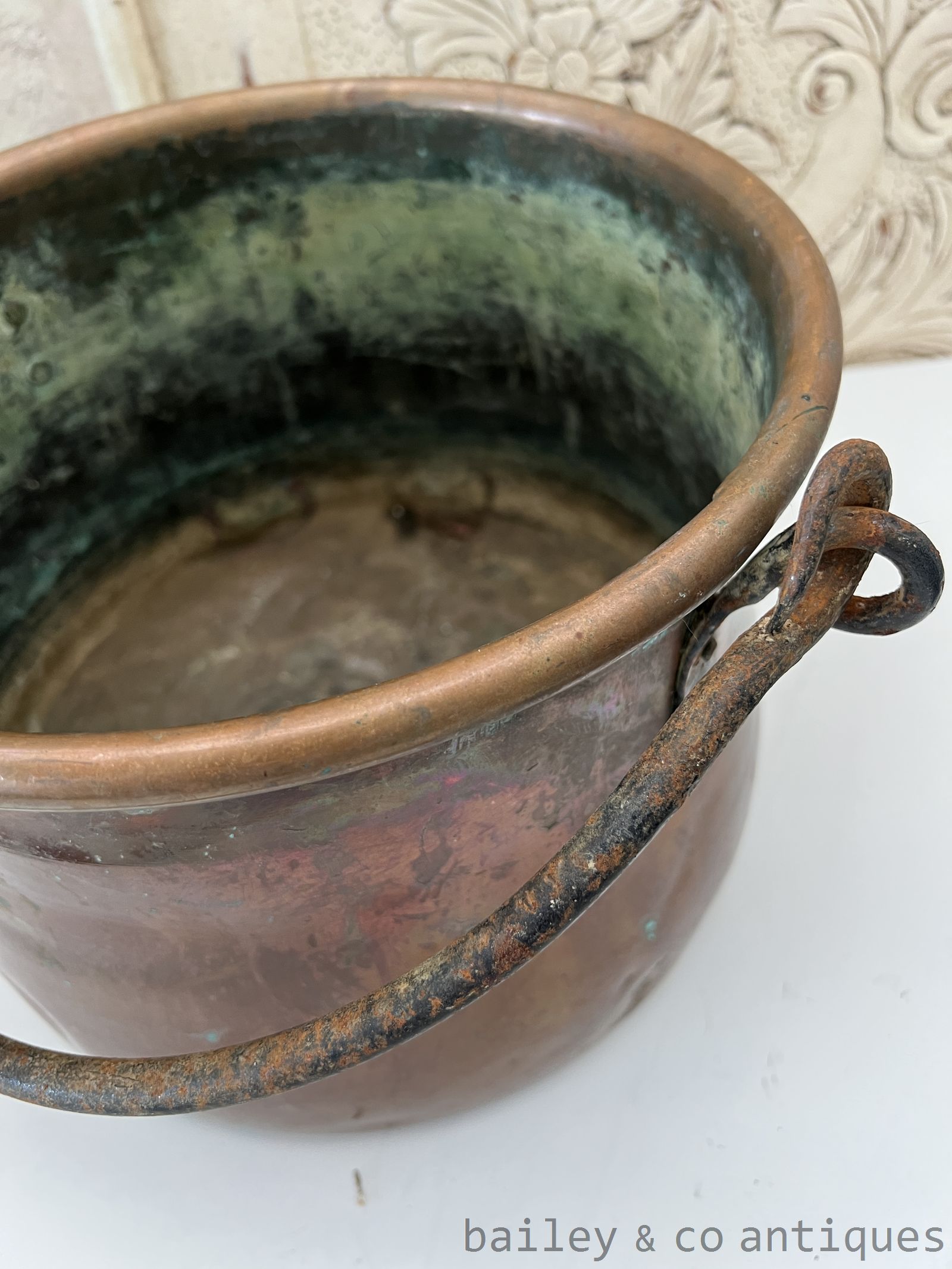 Antique French Copper Cauldron Confiture Pail Pot - FR534   detail 08