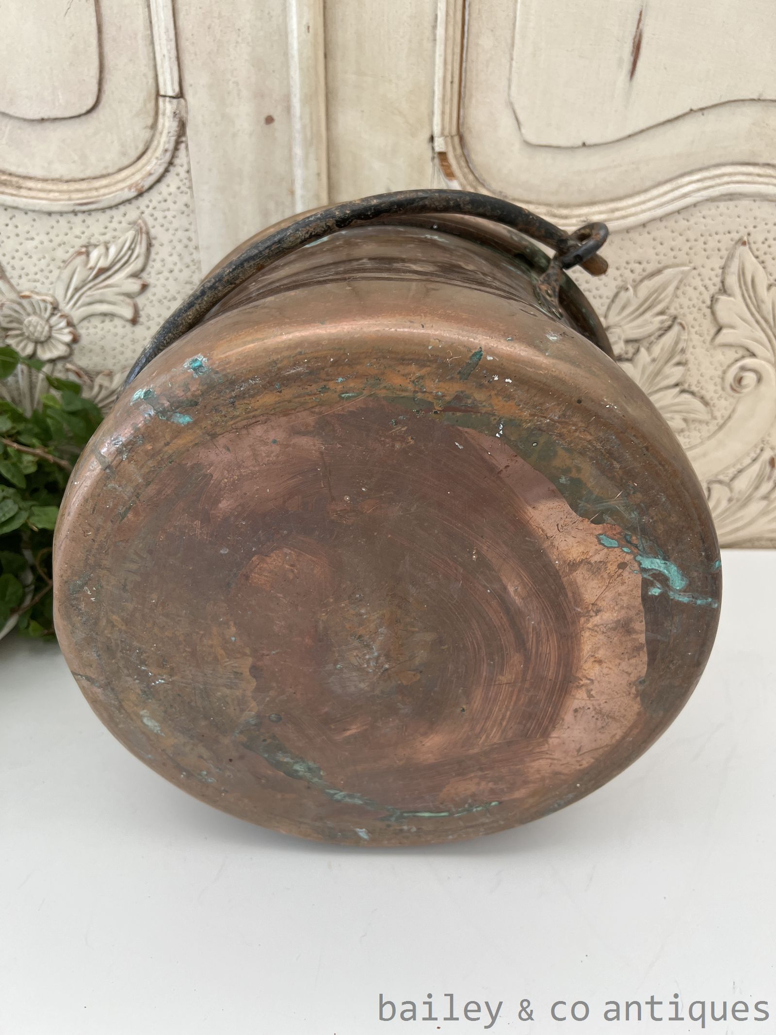 Antique French Copper Cauldron Confiture Pail Pot - FR534   detail 09