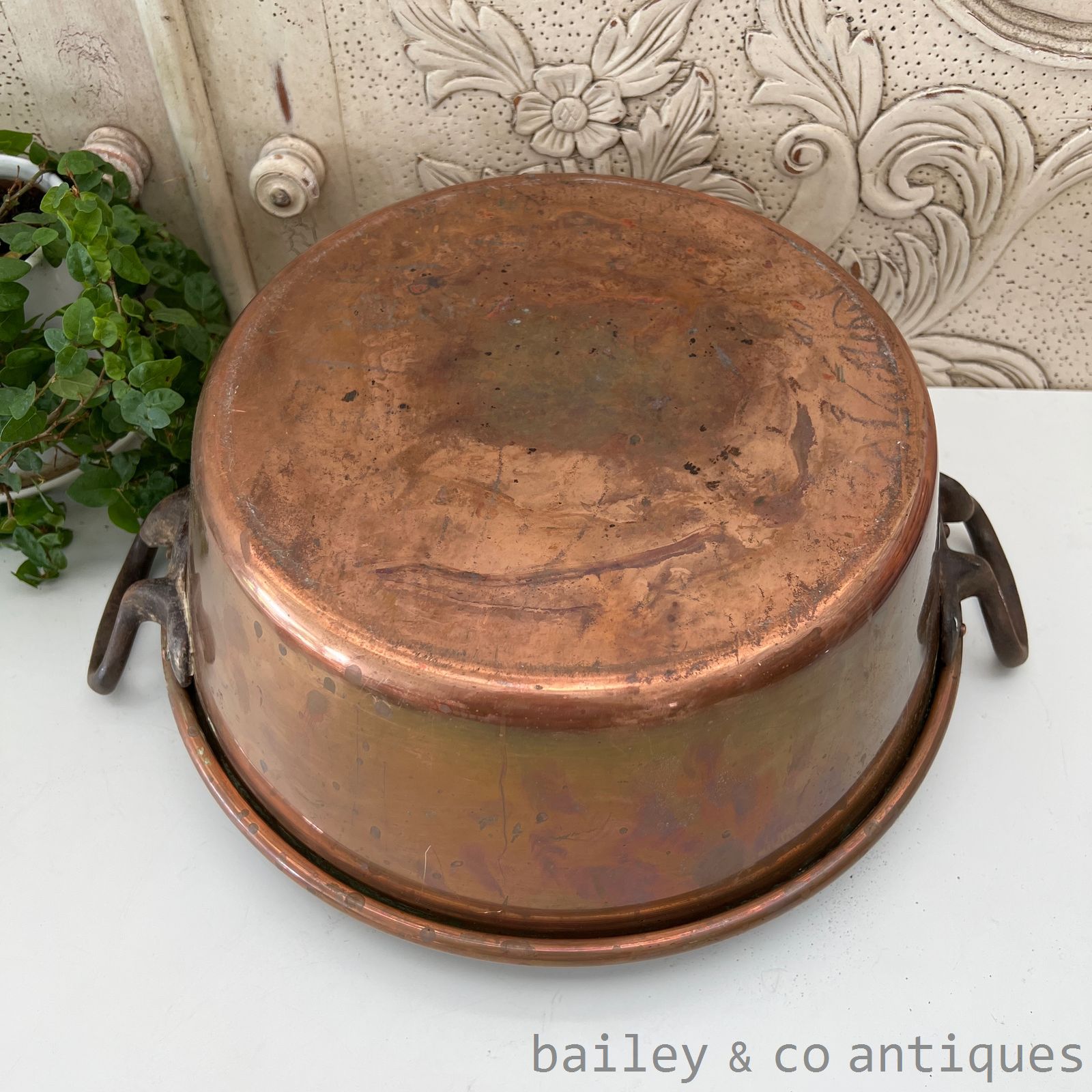 Antique French Copper Confiture Basin Bowl Iron Handles 43.5cm - FR569   detail 07