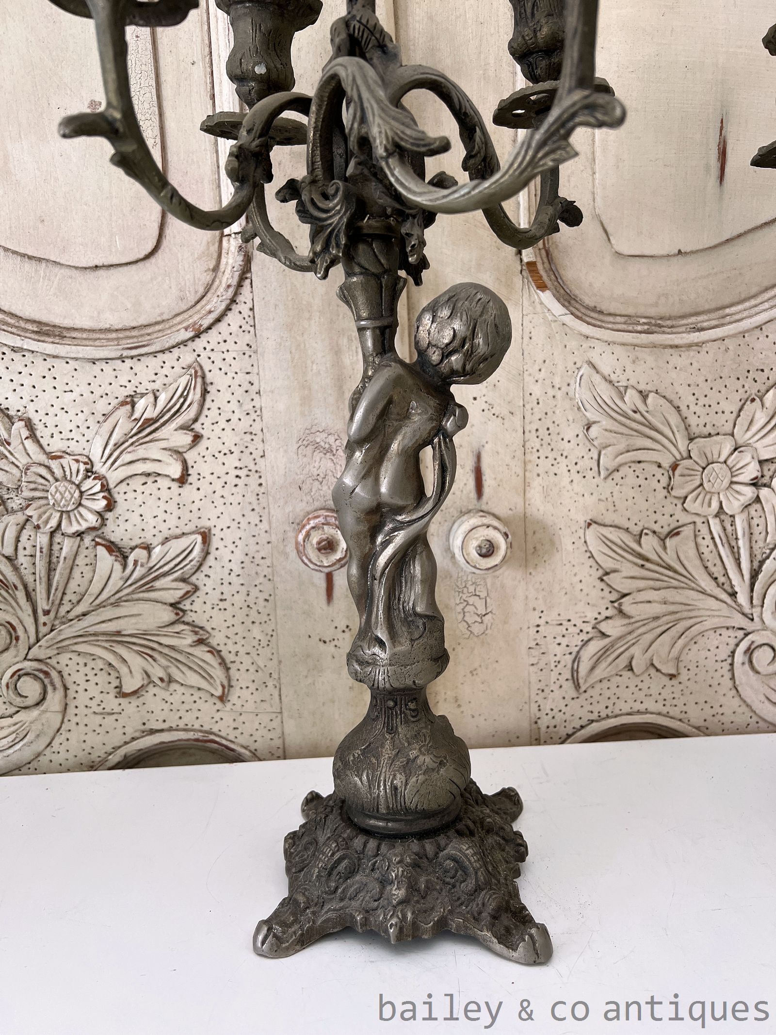 Pair Antique French Putti Cherub Candelabra 48cm high - FR588   detail 17
