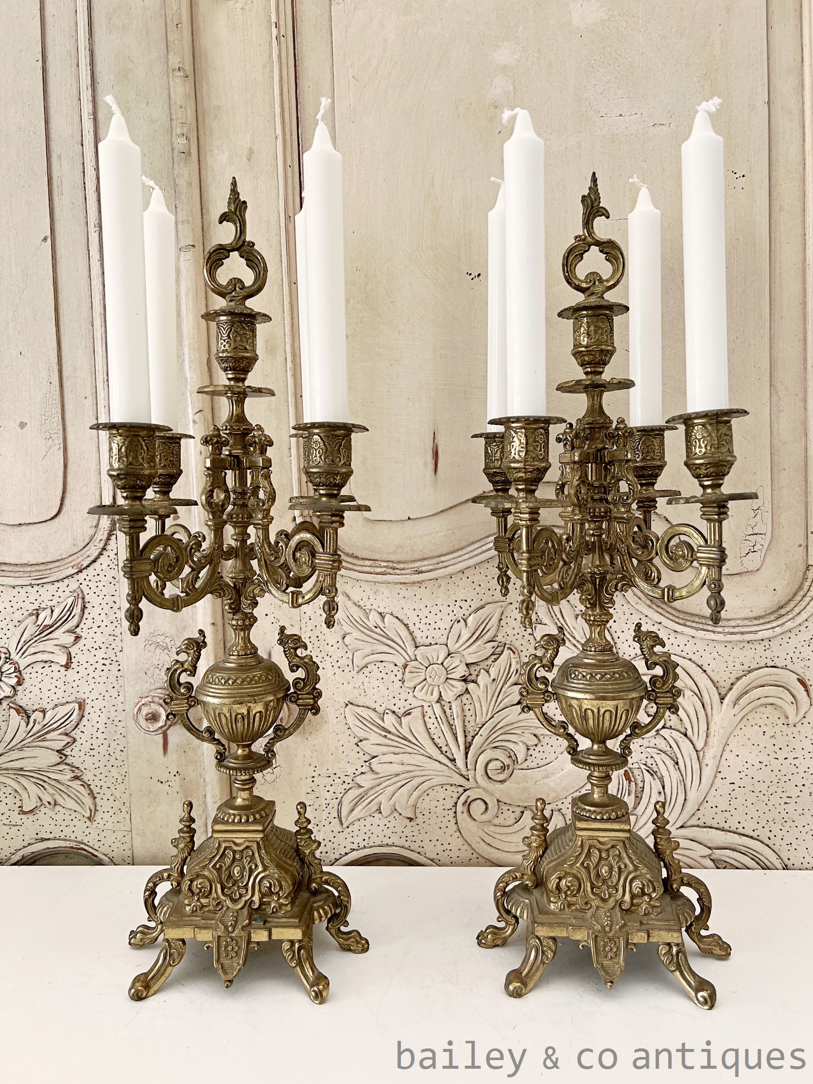 Pair Antique French Rare Brass Candelabra 51cm Tall - FR591   for sale