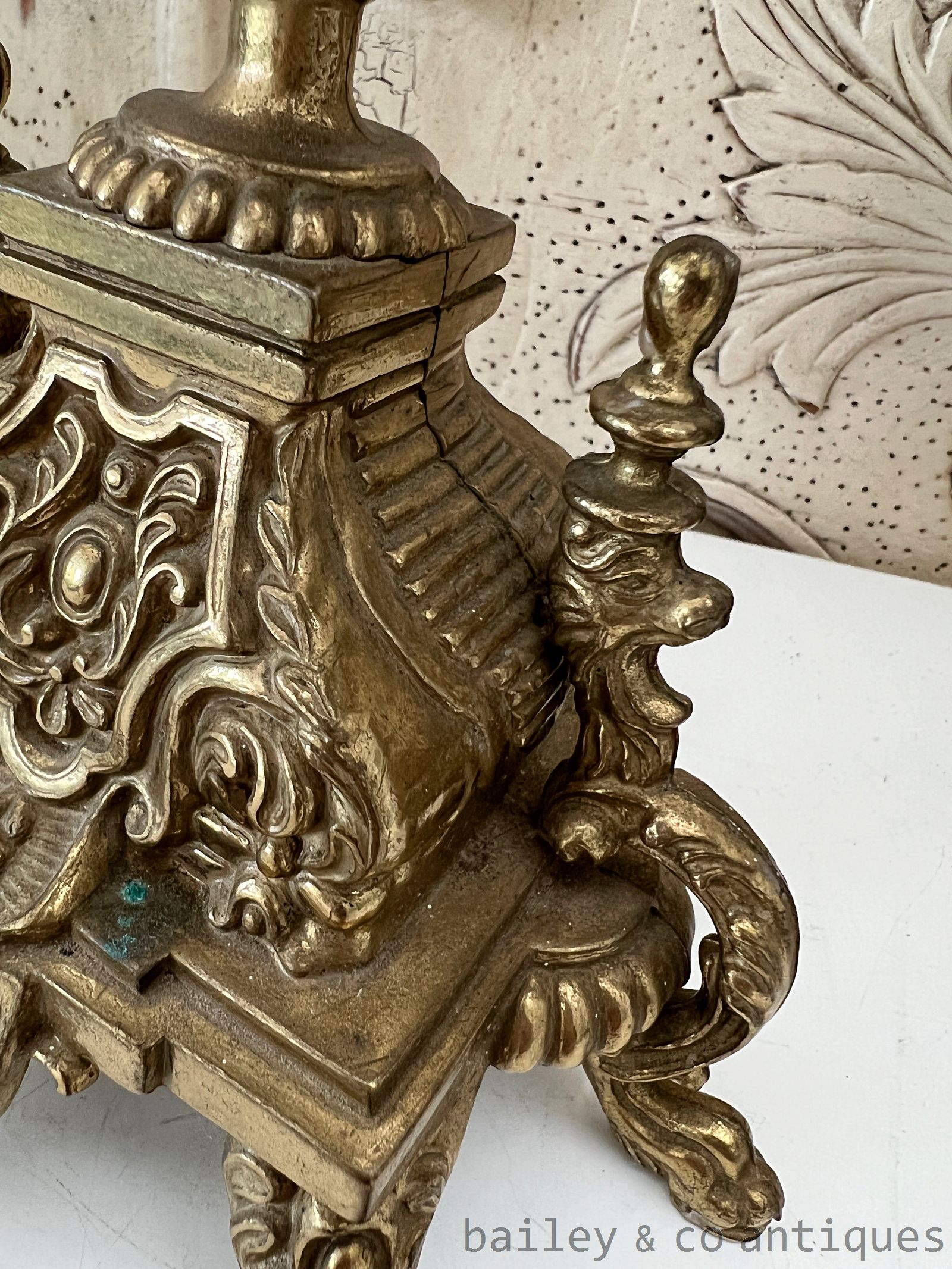 Pair Antique French Rare Brass Candelabra 51cm Tall - FR591   detail 09