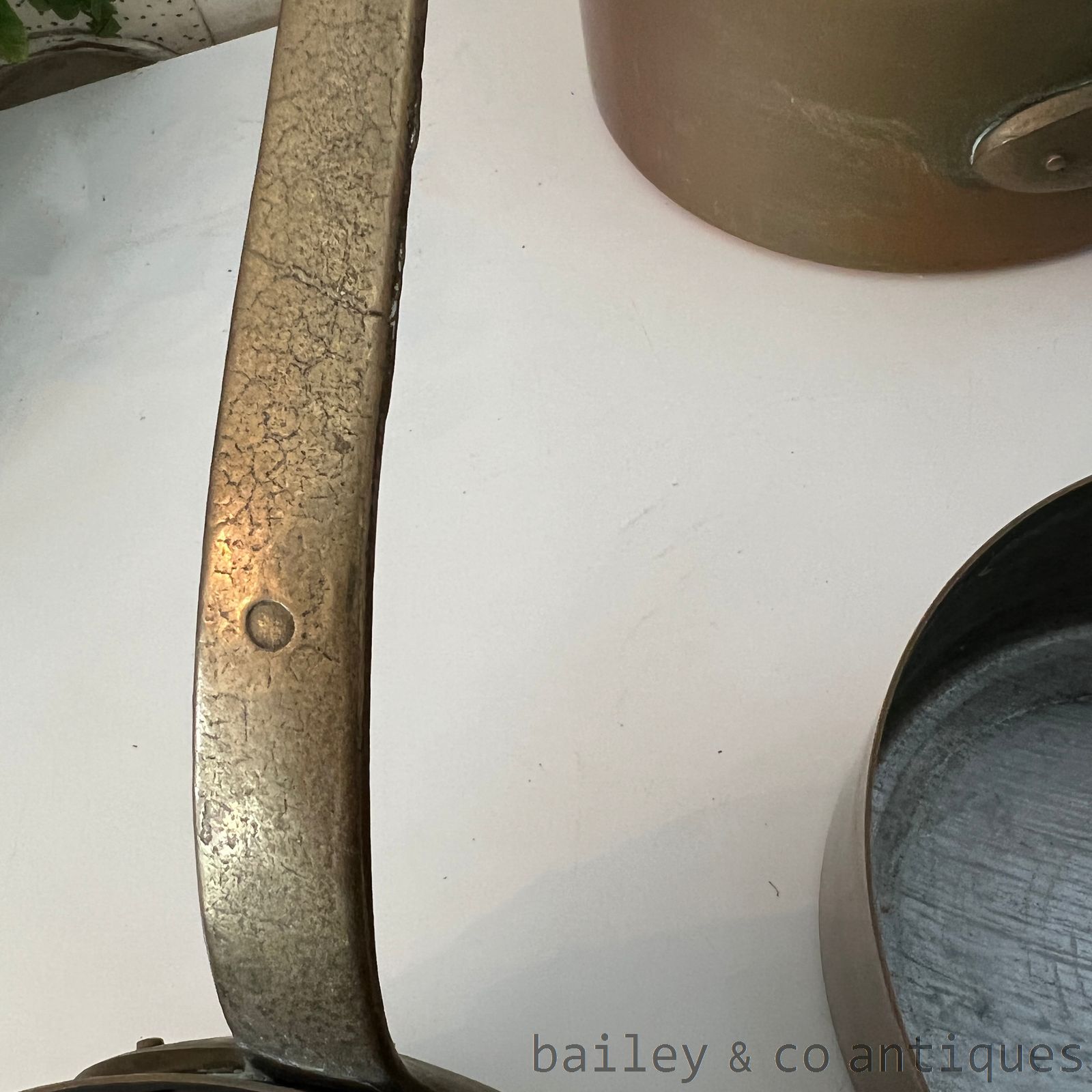 Vintage French Copper Saucepans Set Six 6 Lined Brass Handles - FR595   detail 13