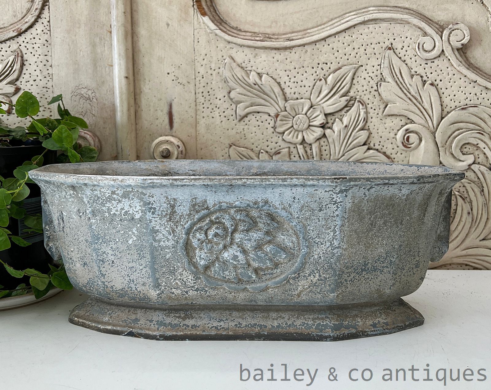 Antique French Iron Jardiniere Planter Pale Blue Home or Garden - FR609   for sale