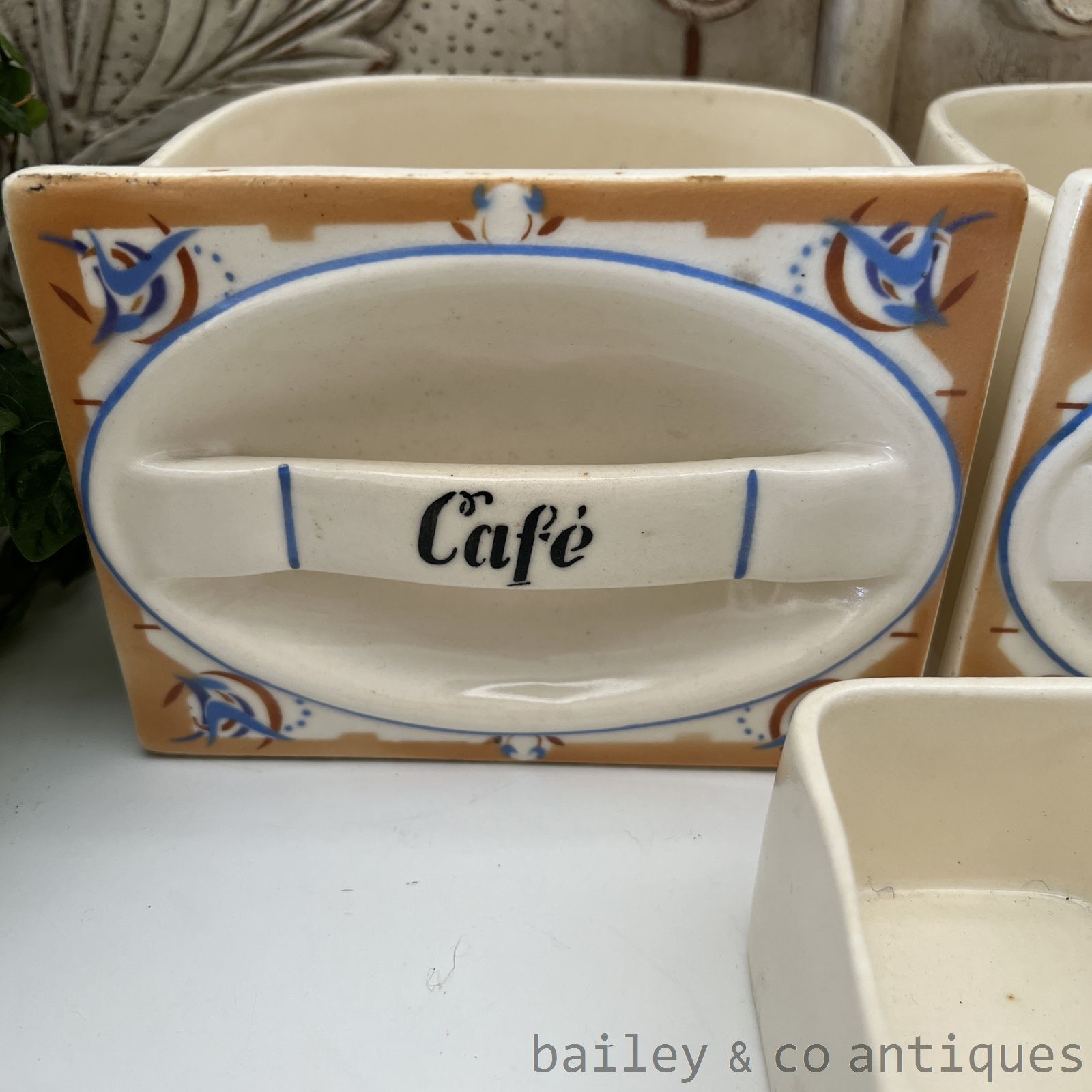 Antique French Set of Seven Spice Drawers Jars Ceramic - FR639   detail 01