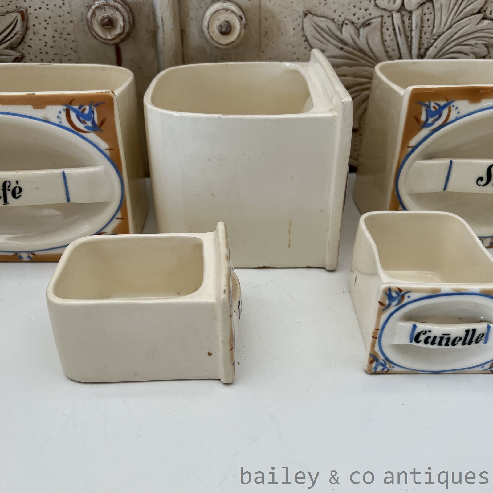 Antique French Set of Seven Spice Drawers Jars Ceramic - FR639   detail 08