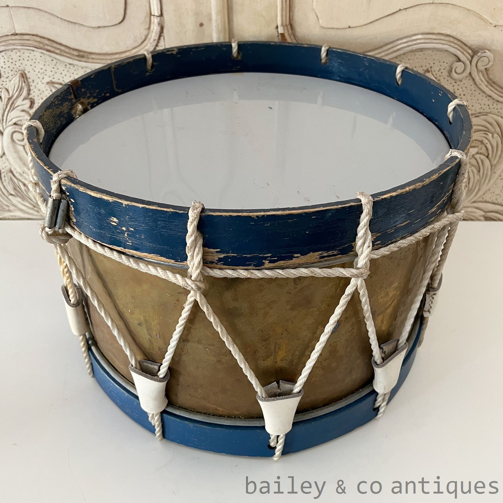 Antique French Military Drum Wood & Brass  - FR647   detail 03