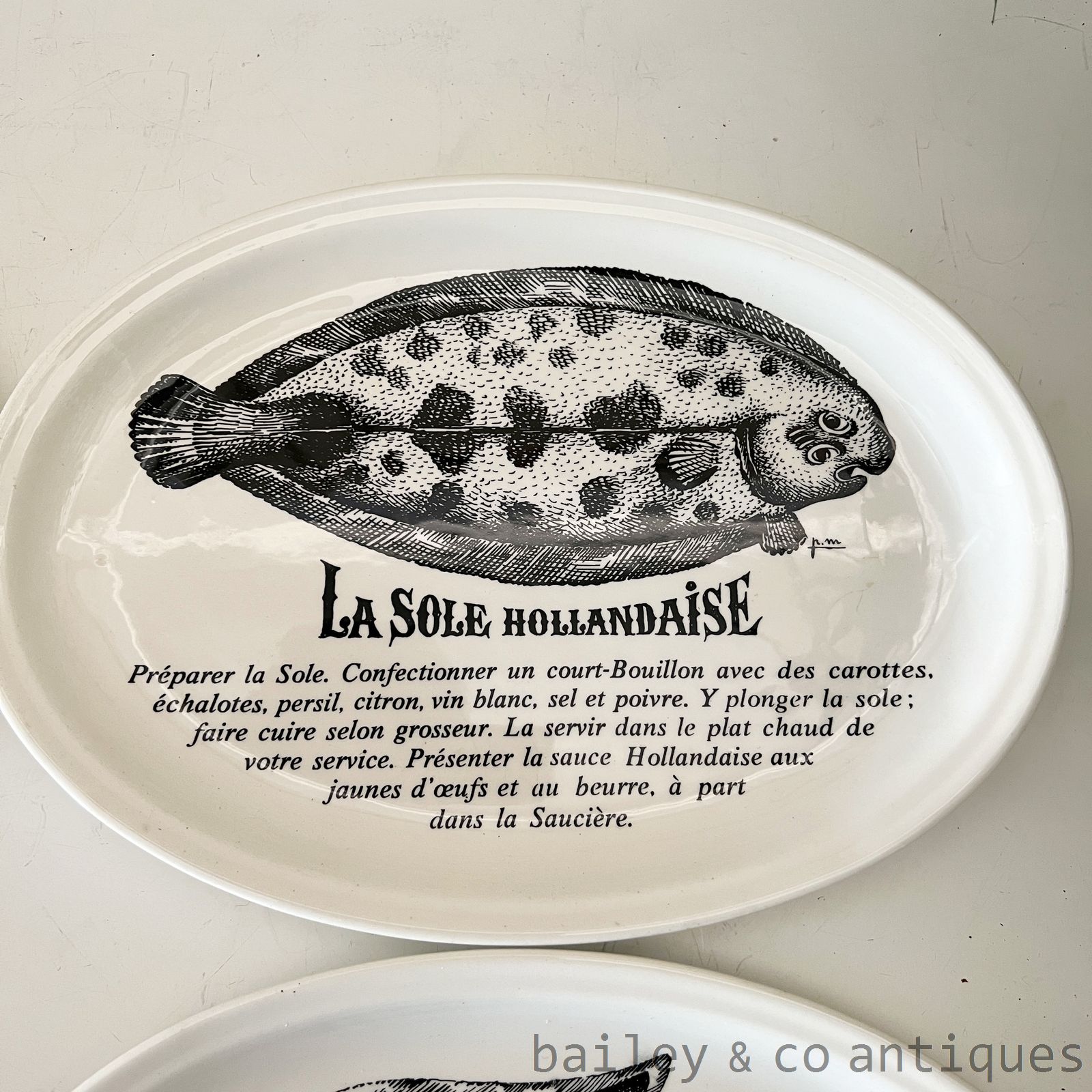 Vintage French Set Four Rare Gien Fish Recipe Plates Assiettes - FR651   detail 03