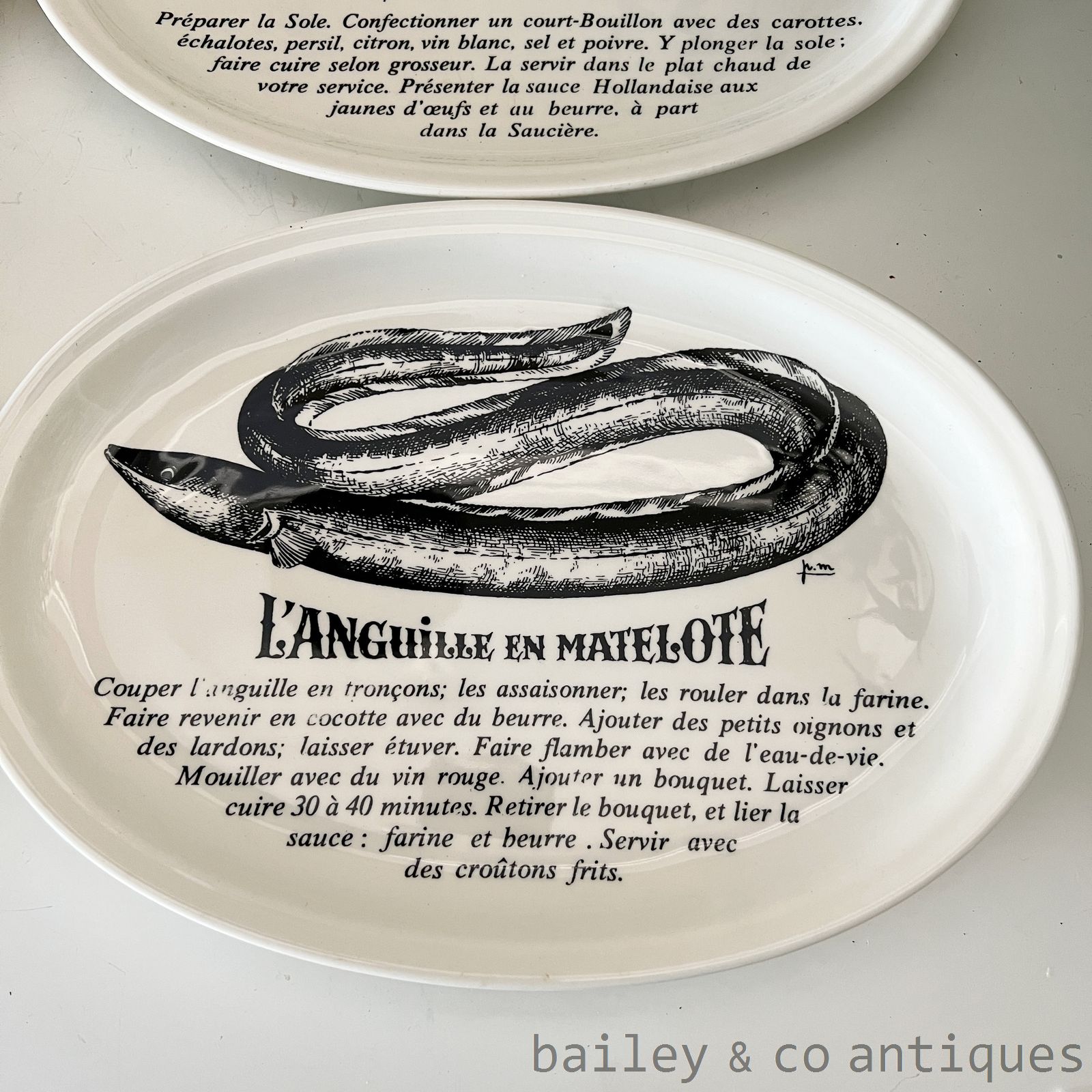 Vintage French Set Four Rare Gien Fish Recipe Plates Assiettes - FR651   detail 04