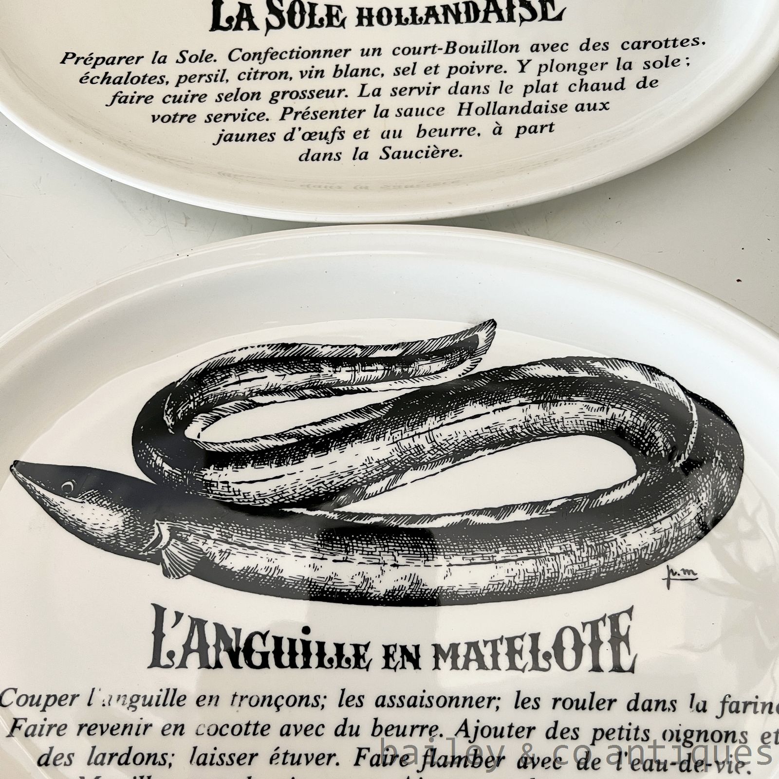 Vintage French Set Four Rare Gien Fish Recipe Plates Assiettes - FR651   detail 07