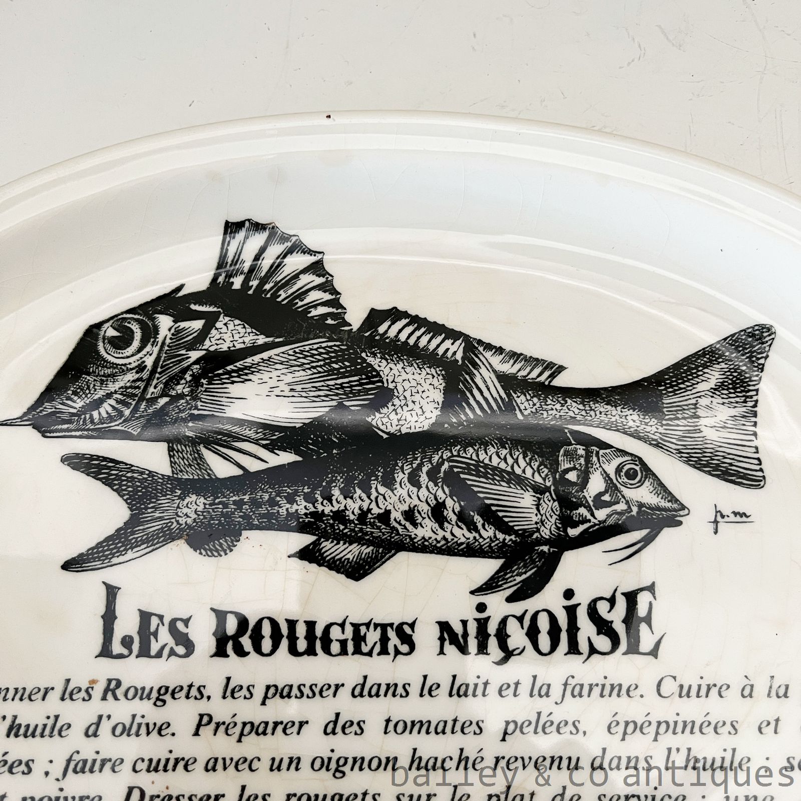 Vintage French Set Four Rare Gien Fish Recipe Plates Assiettes - FR651   detail 09