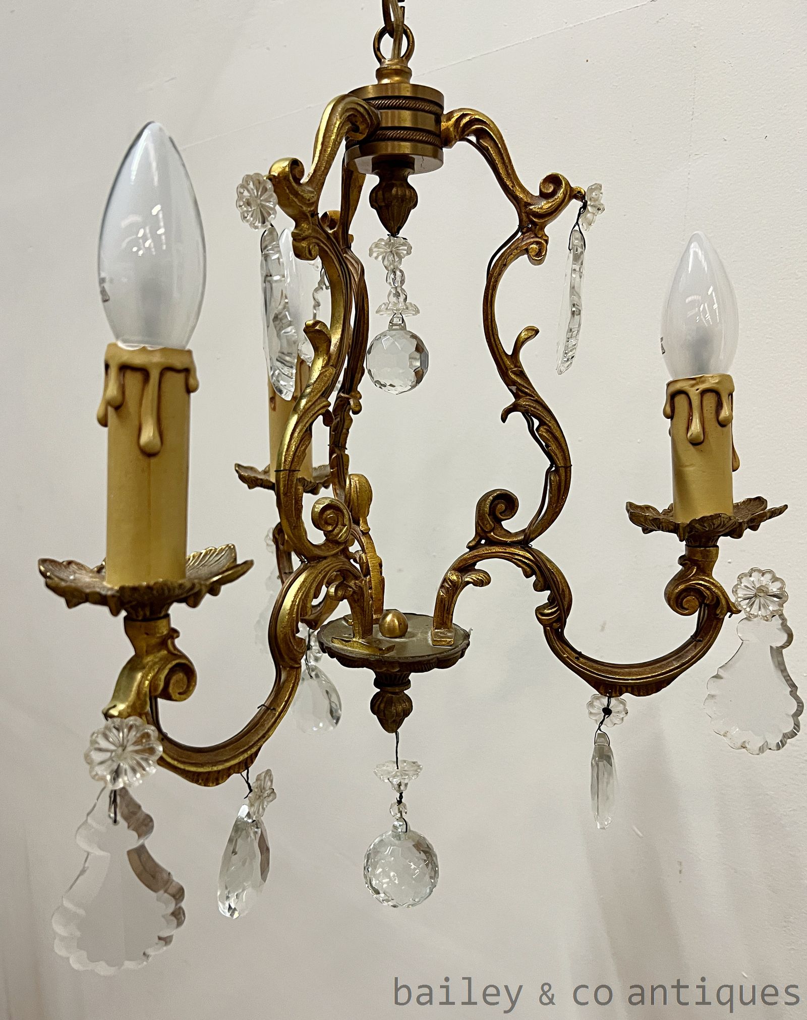 Antique French Cage Crystal Chandelier Brass Louis Style - FR675   detail 03