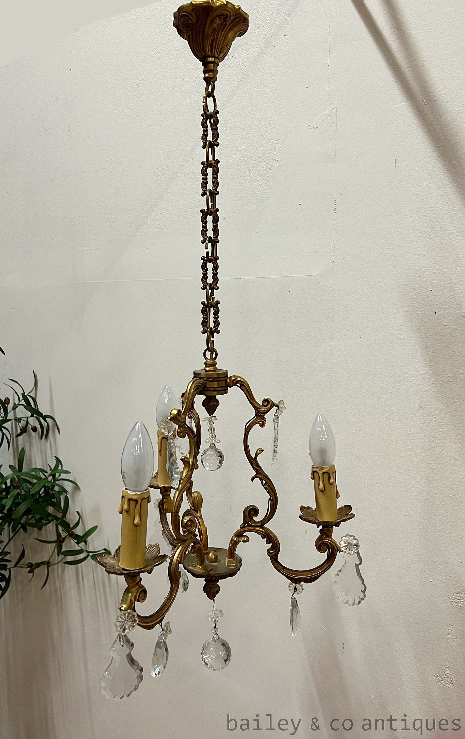 Antique French Cage Crystal Chandelier Brass Louis Style - FR675   detail 05