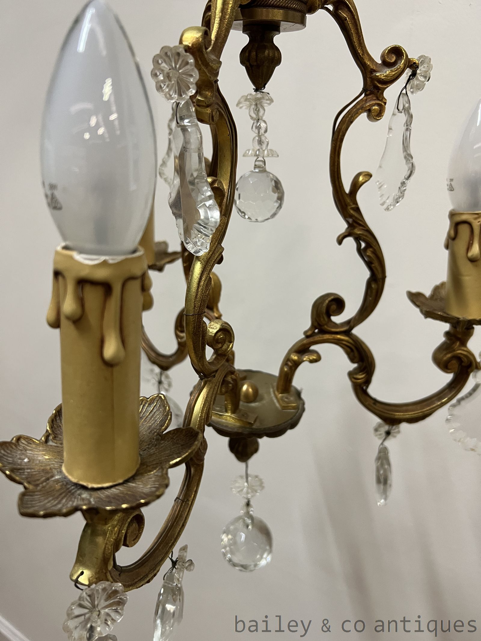 Antique French Cage Crystal Chandelier Brass Louis Style - FR675   detail 13