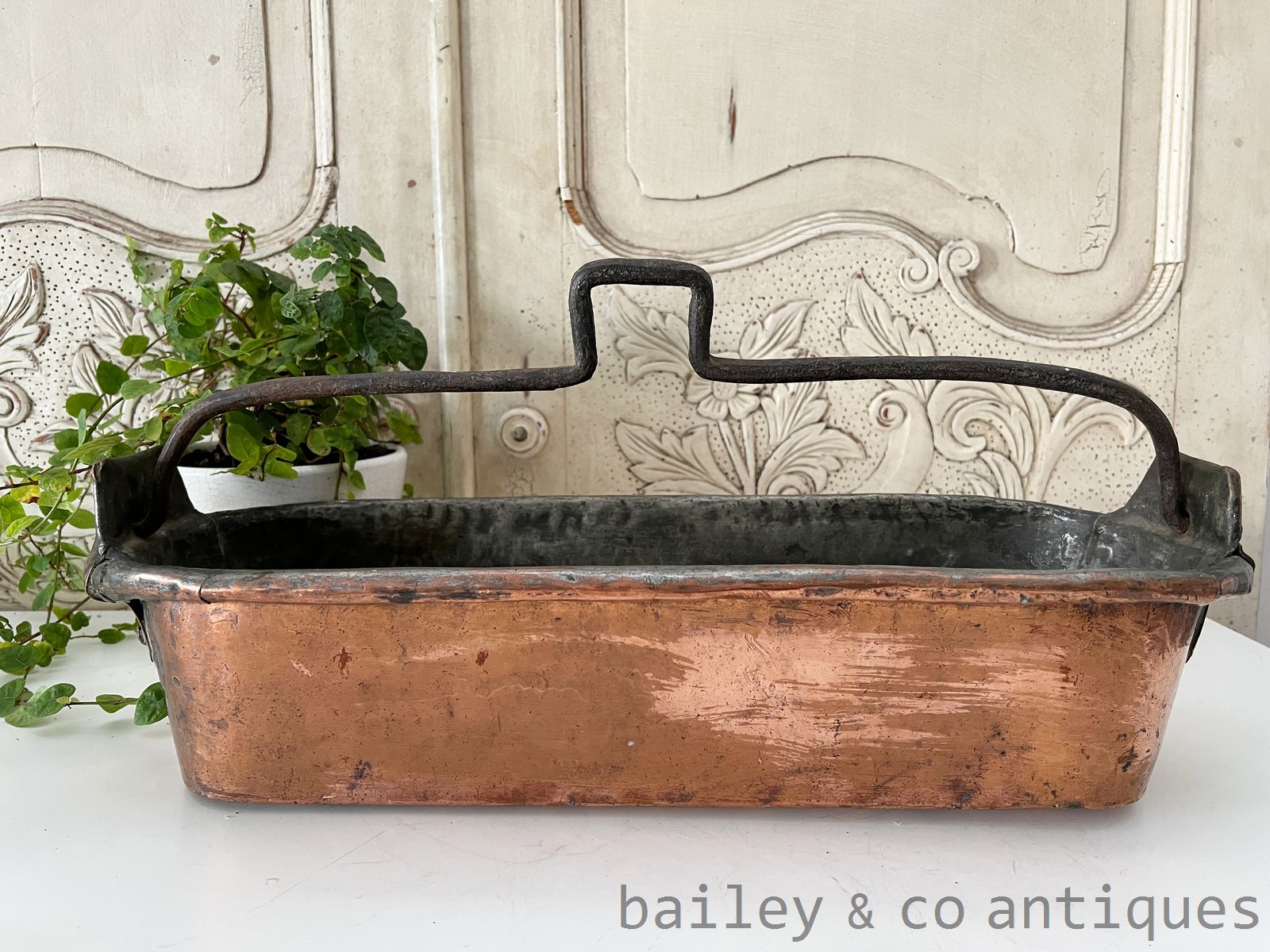 Antique French Copper Poissonniere Jardiniere Iron Handle- FR712   detail 03