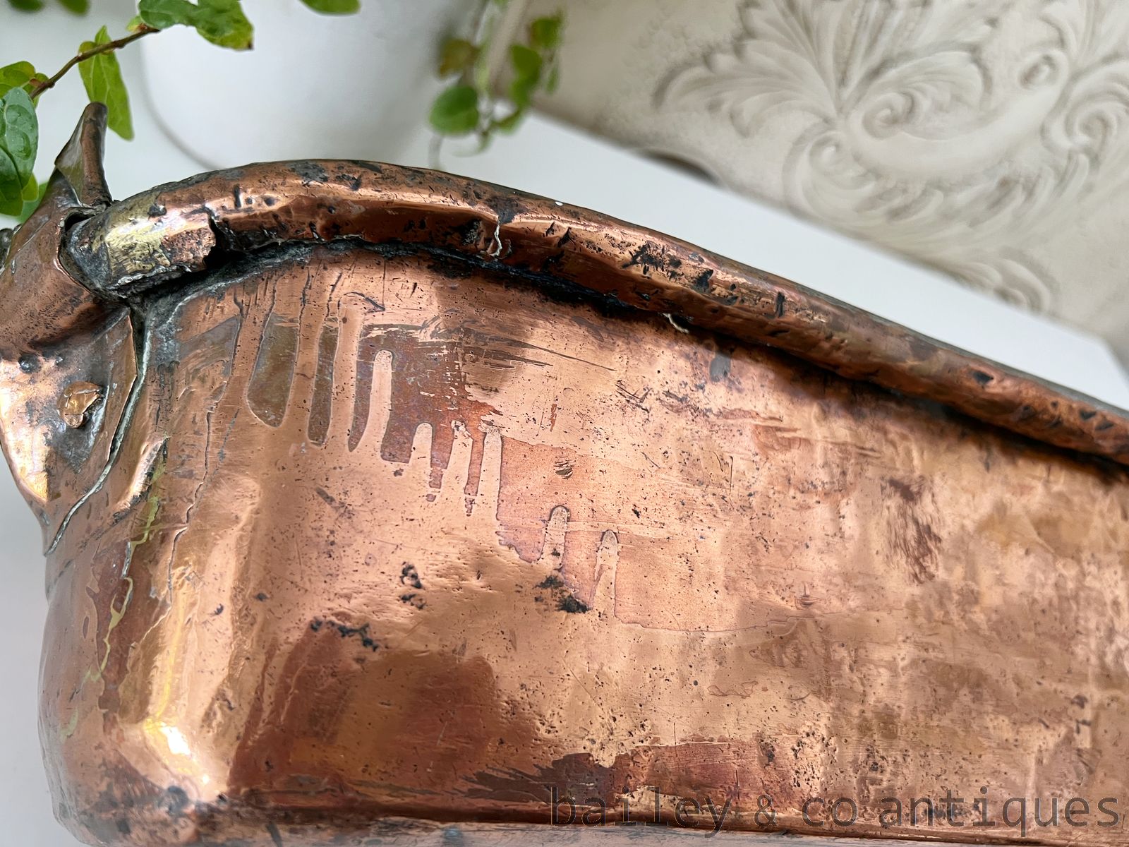Antique French Copper Poissonniere Jardiniere Iron Handle- FR712   detail 04