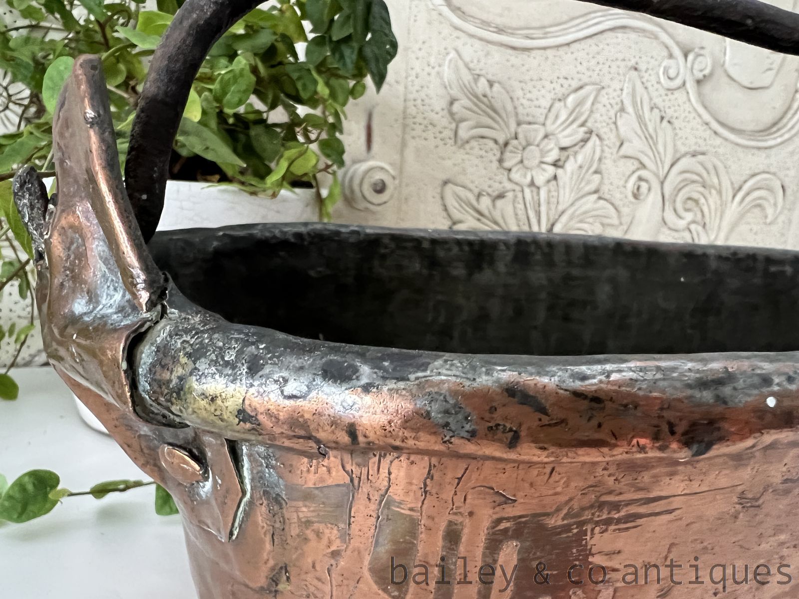 Antique French Copper Poissonniere Jardiniere Iron Handle- FR712   detail 07