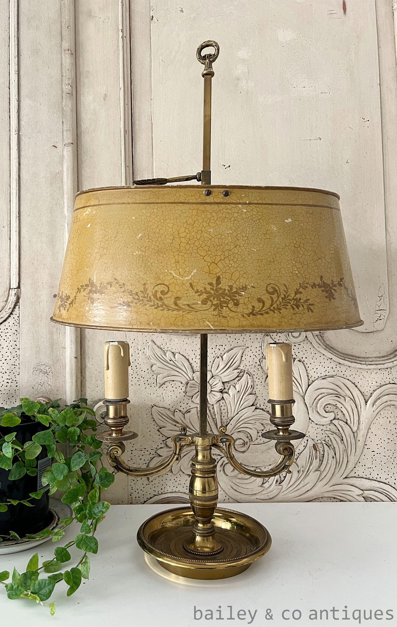 Antique French Empire Bouillotte Salon Lamp Tole Metal Shade - FR716   for sale