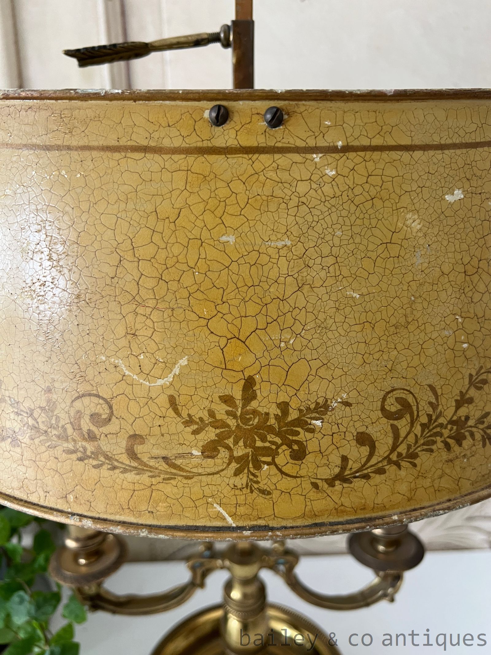 Antique French Empire Bouillotte Salon Lamp Tole Metal Shade - FR716   detail 02