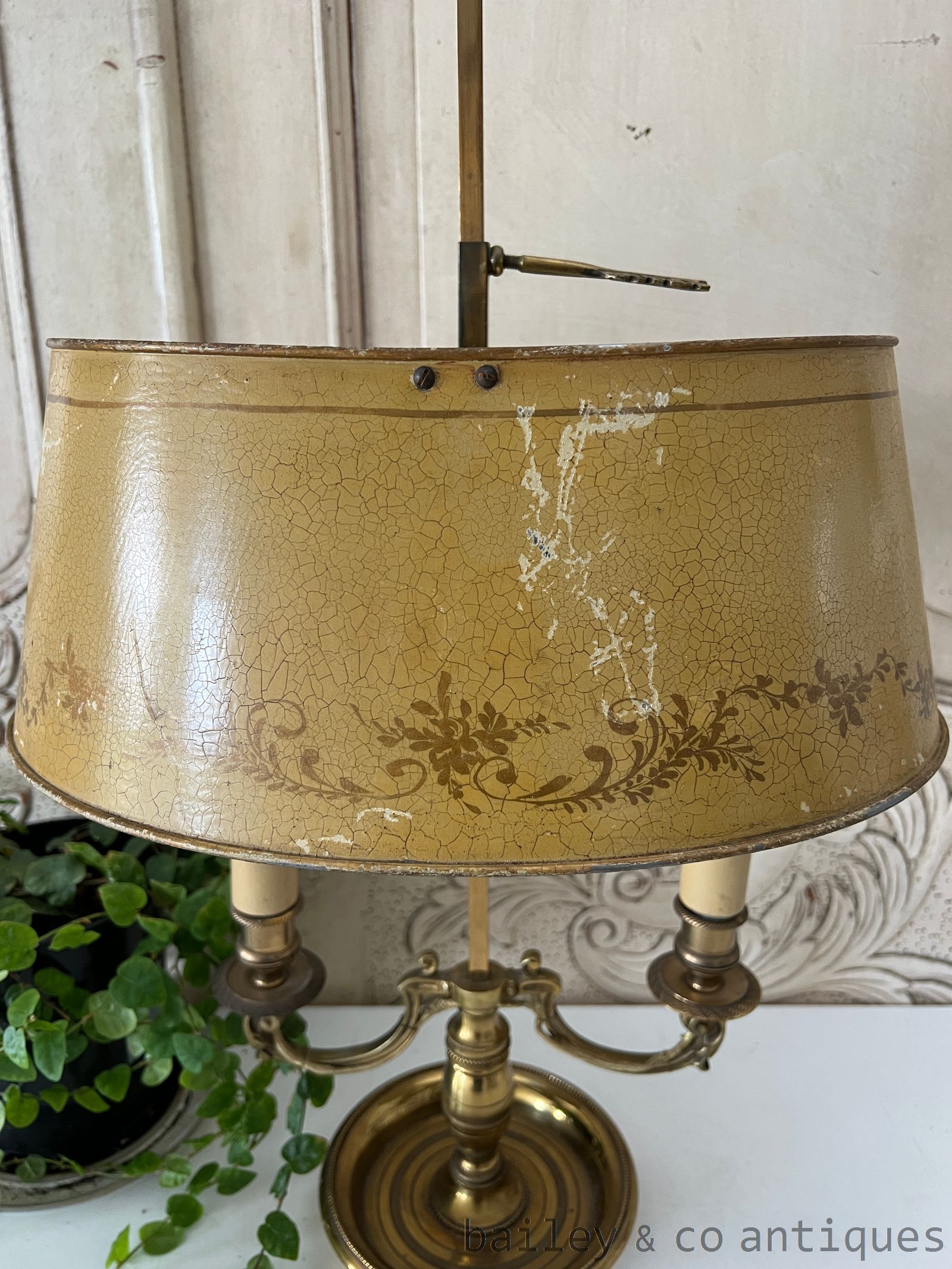 Antique French Empire Bouillotte Salon Lamp Tole Metal Shade - FR716   detail 06