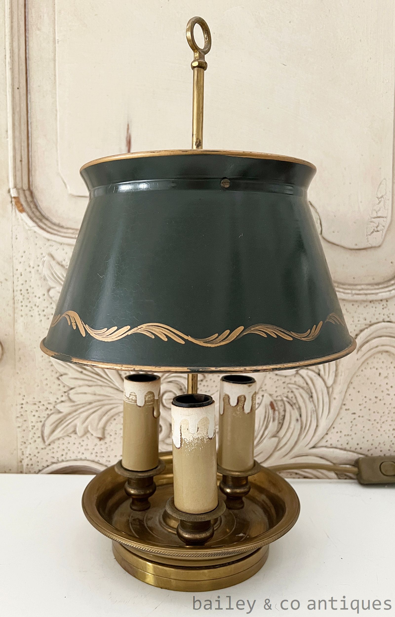 Vintage French Parisian Bouillotte Brass Table Lamp Metal Shade - FR717   for sale