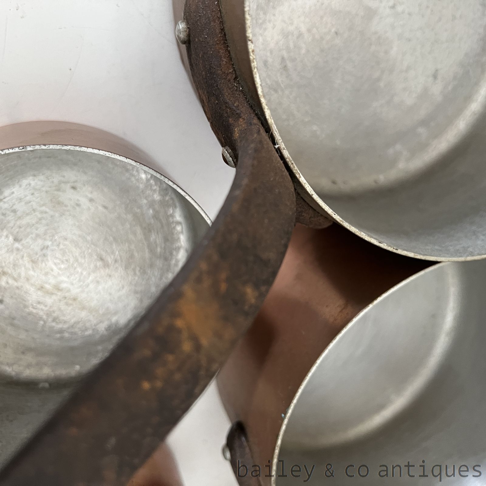 Vintage French Copper Saucepans Set of Five Lined Stamped - FR732   detail 07